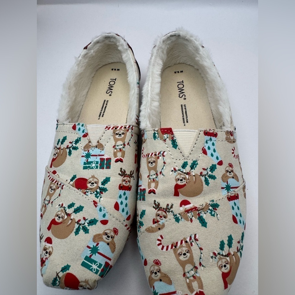 TOMS Women’s Alpargata White Christmas Sloth Knit Ortholite Flats Shoes Size 5.5